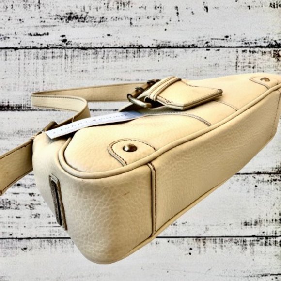 Tommy Hilfiger Y2K Eggshell Pebbled Leather Handbag Logo Zip & Buckle - Picture 11 of 15